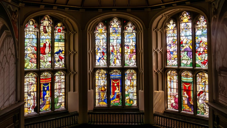 Early 16th-century Flemish stained-glass windows in the chapel at The Vyne